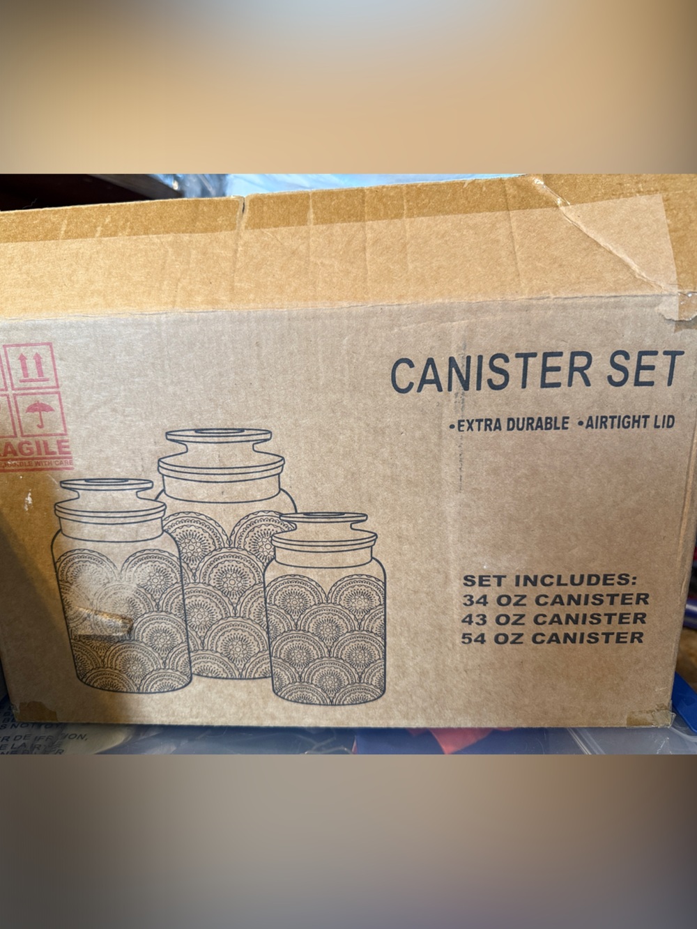 Set of 3 Embossed Glass Canisters with Lids - Clear